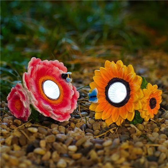 Set of 2 Flower Solar Light Outdoor Garden Decor, Solar Flowers Landscape Light - Picture 1 of 7